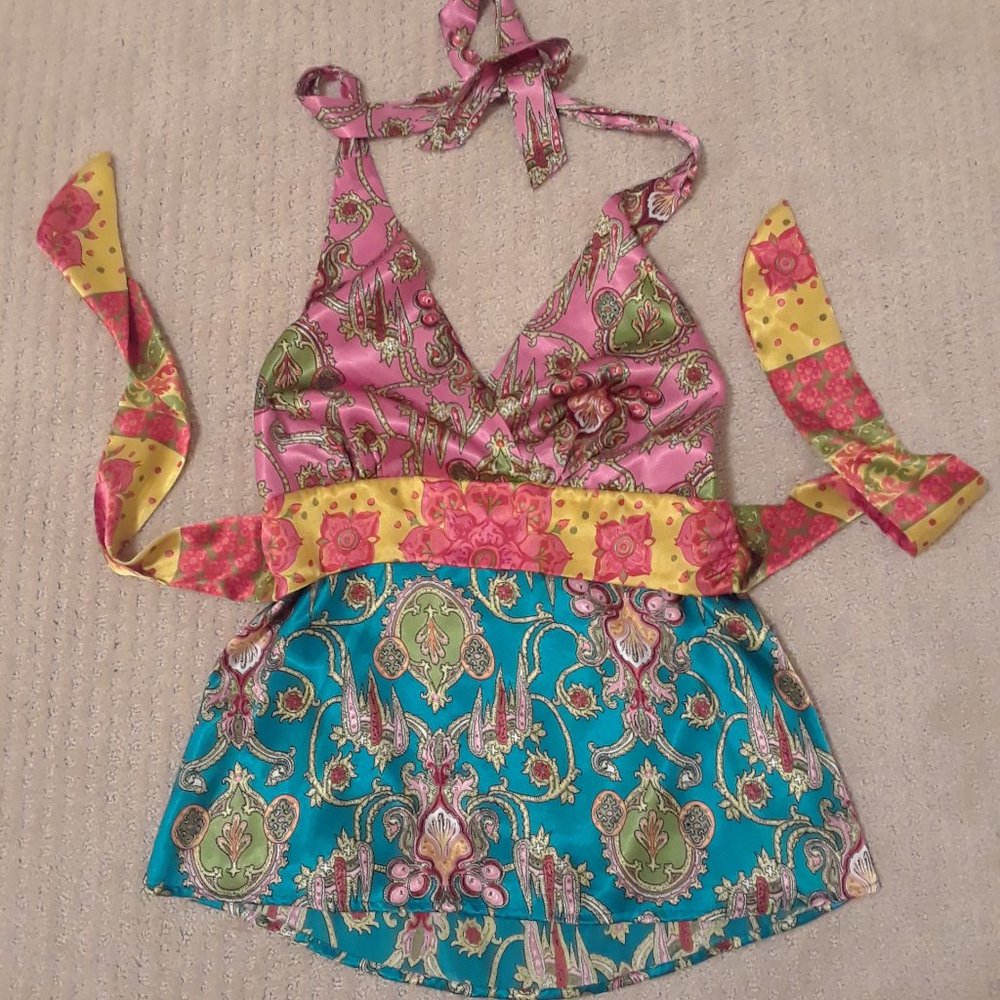 Colorful satin babydoll halter top